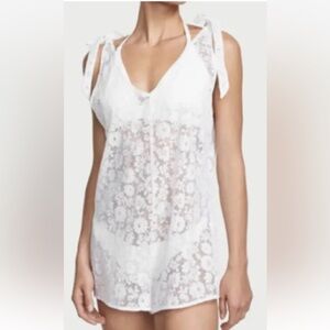 NWT Victoria's Secret Swim White Crochet Lace Romper Cover-Up, Sz Small
